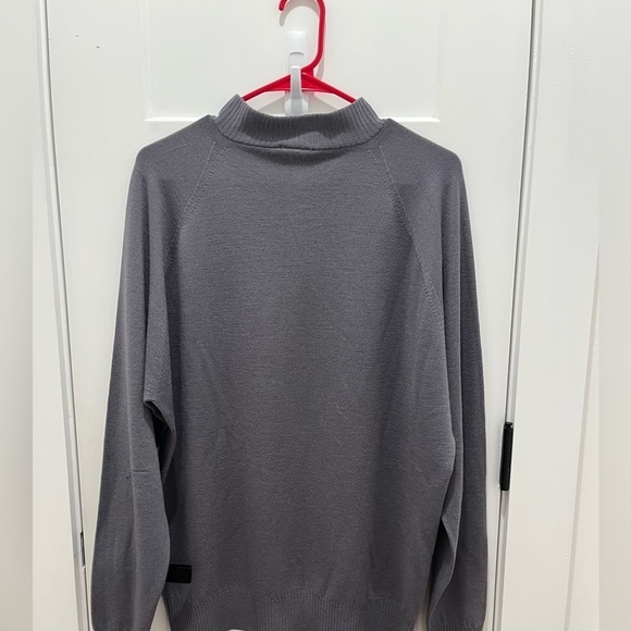 Mens Merino Wool Sweater Size L Gray Pullover Quarter Zip Mock Neck - Picture 3 of 8